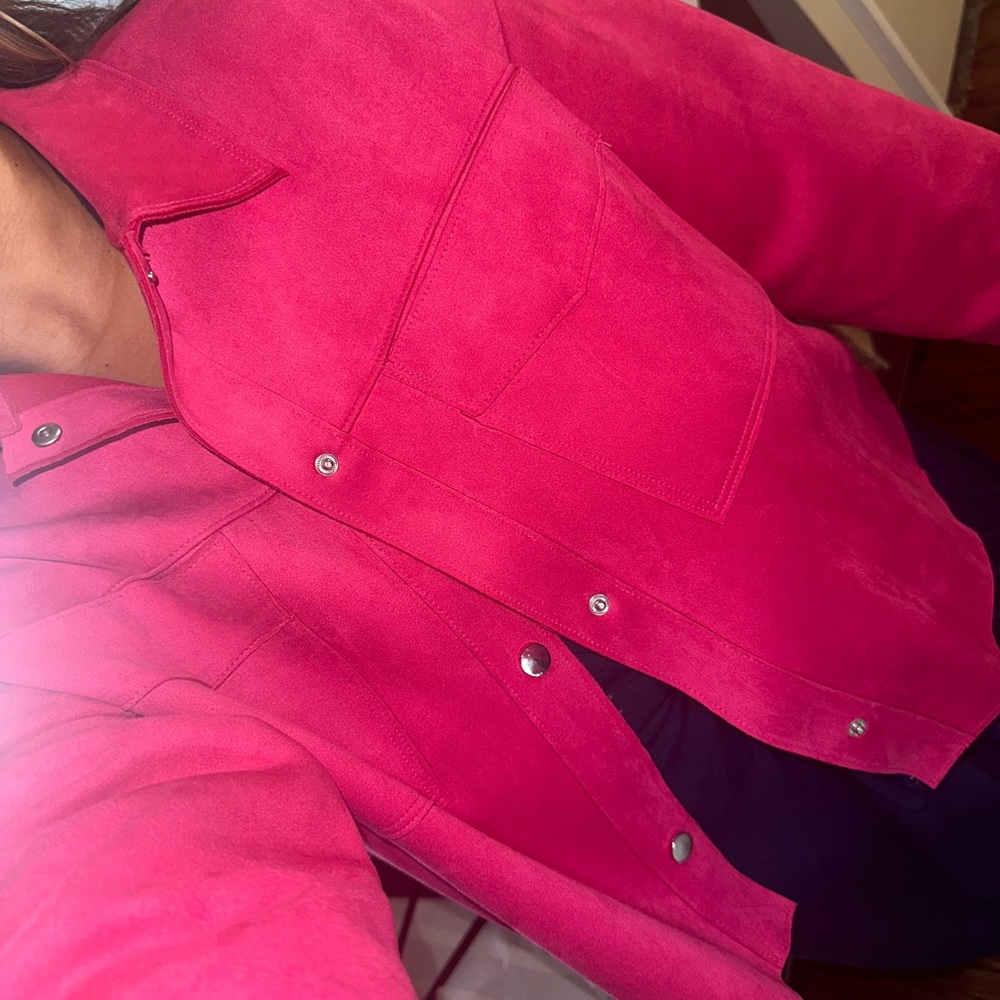 Muted hot pink Zara suede light weight jacket.